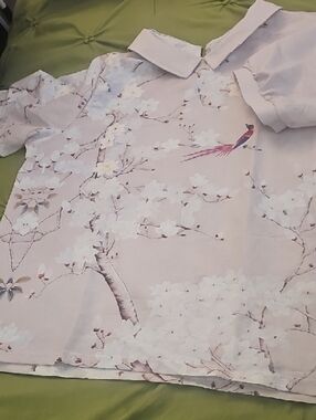 Light Pink Floral Mandarin Collar Top
